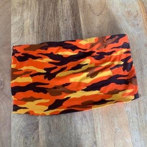 Forever 21 Orange and Yellow Camo Tube Top Women's Large